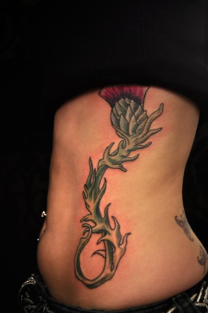 Listeners' tattoos. Catriona Reid's thistle tattoo close up rapport+tattoo carlas+thistle+done+ tattoo. thistle